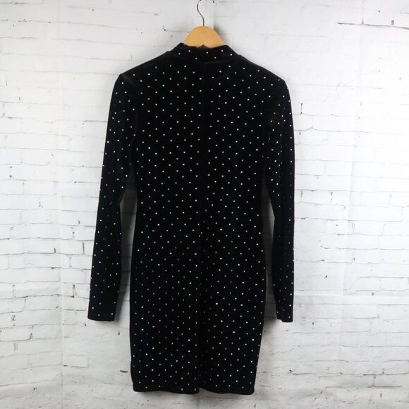 H&M BLACK VELVET RHINESTONE STUDDED LONG SLEEVE HIGH NECK DRESS SIZE SMALL - Picture 10 of 12